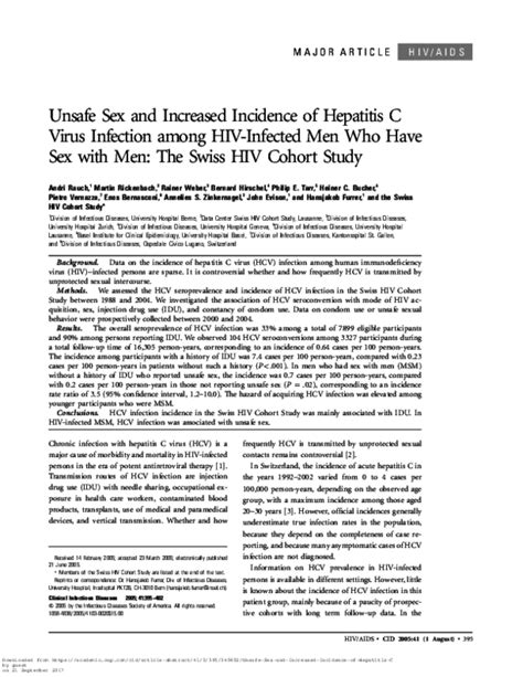 Pdf Unsafe Sex And Increased Incidence Of Hepatitis C Virus Infection