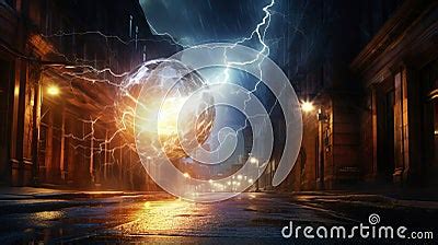 Disintegration Destruction Of Ball Lightning On Street Of Night City