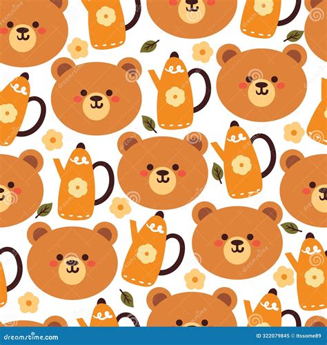 Seamless Pattern Cartoon Bear And Flower With Watering Cane Stock