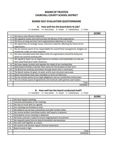 Board Self Evaluation Questionnaire 9 Examples Format Pdf