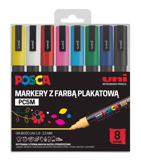 Markery Posca Zestaw Posca PC 5M 8 SZTUK W ETUI Pisaki Mazaki