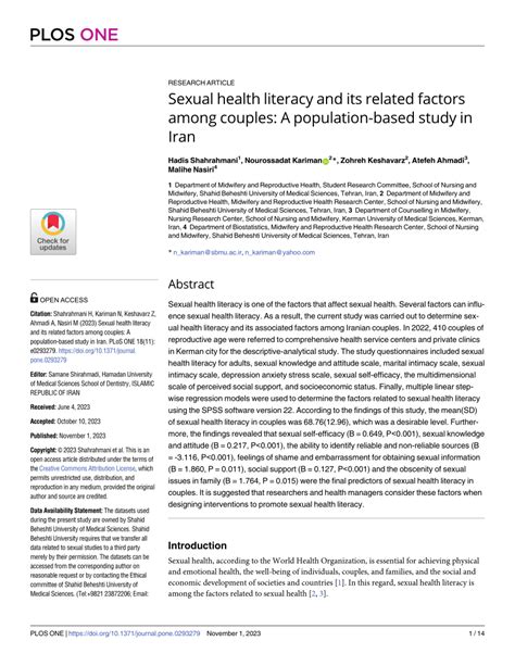 Pdf Sexual Health Literacy And Its Related Factors Among Couples A