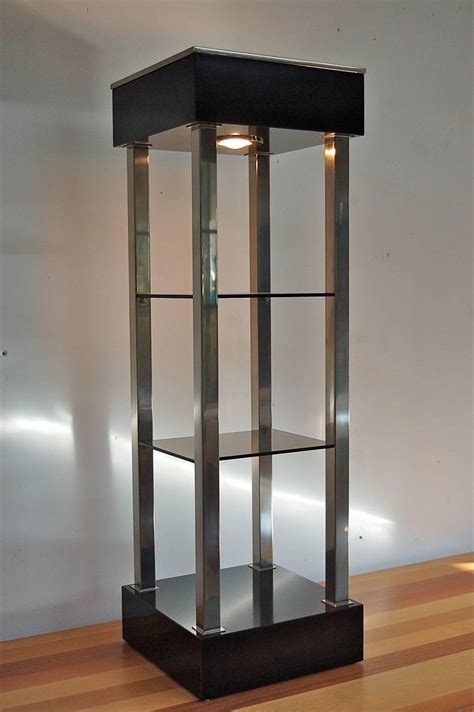 Lighted Tower Display Case With Smoked Glass Shelves 1970s At 1stdibs