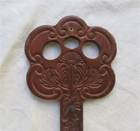 Vintage Carved Wooden Key Holder Wall Hanging Hand Carved Wood Key