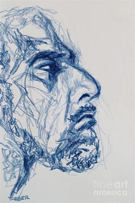 Profile Portrait of Bearded Man in Blue Pencil Drawing by Robert Yaeger ...