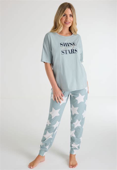 Womens Sage Star Top Bottoms Pyjama Set Peacocks