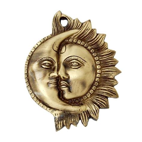 Brass Sun And Moon Face Wall Hanging Spiritual Decorative Showpiece For Home Décor Brass