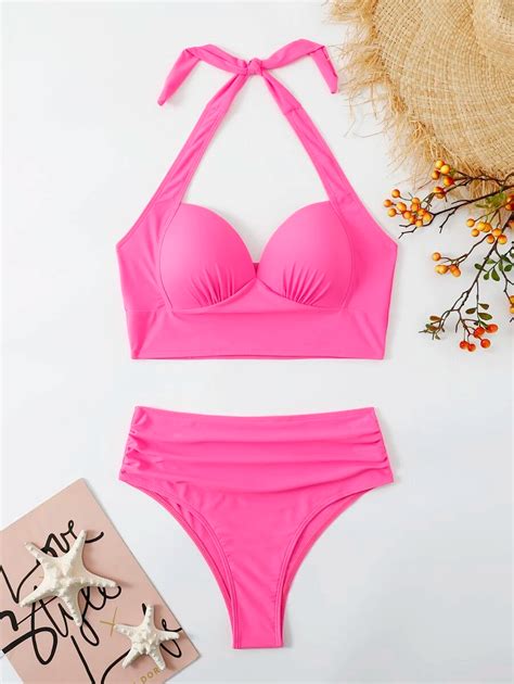 Knot Ruched Push Up Halter Bikini Swimsuit Artofit