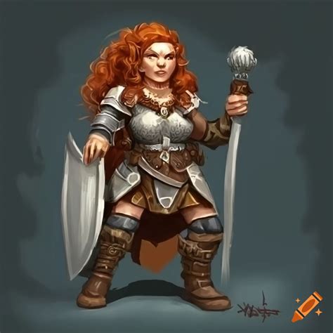 Artwork Of A Female Dwarf Cleric With Warhammer And Shield On Craiyon