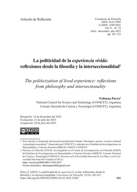 Pdf La Politicidad De La Experiencia Vivida Reflexiones Desde La