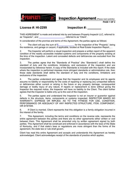 Inspection Agreement Pdf