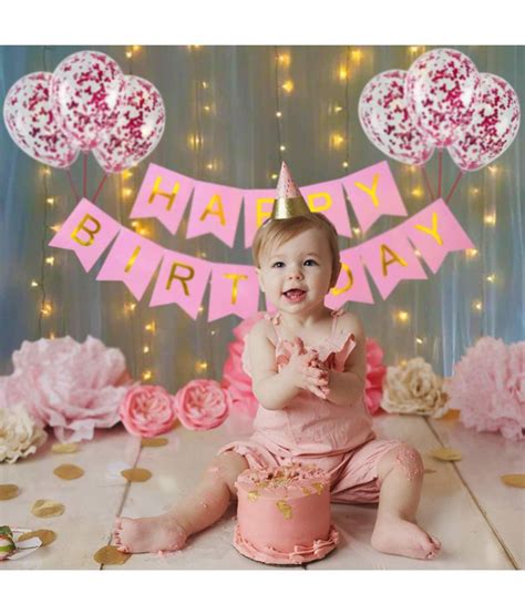 Party Propz Birthday Decoration Items Kit Pcs Pink Bday Banner