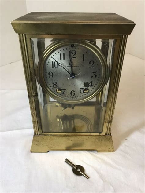 Antique Seth Thomas Brass Empire Mantle Clock With Beveled Glass Key