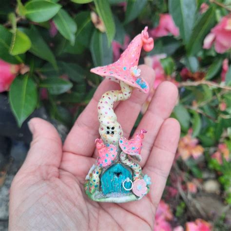 Pretty Pink Fairy House With Twisty Toadstools And Miniature Flowers