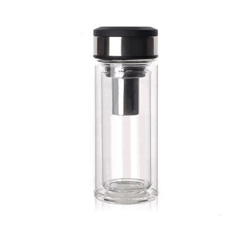 Double Wall Borosilicate Glass Drinking Water Bottle With Stainless