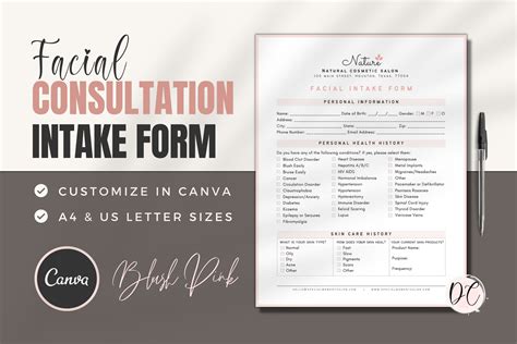 Facial Consultation Form Client Intake Form Esthetician Canva