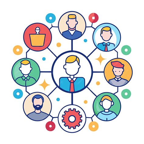 A circular diagram with a central figure connected to seven other