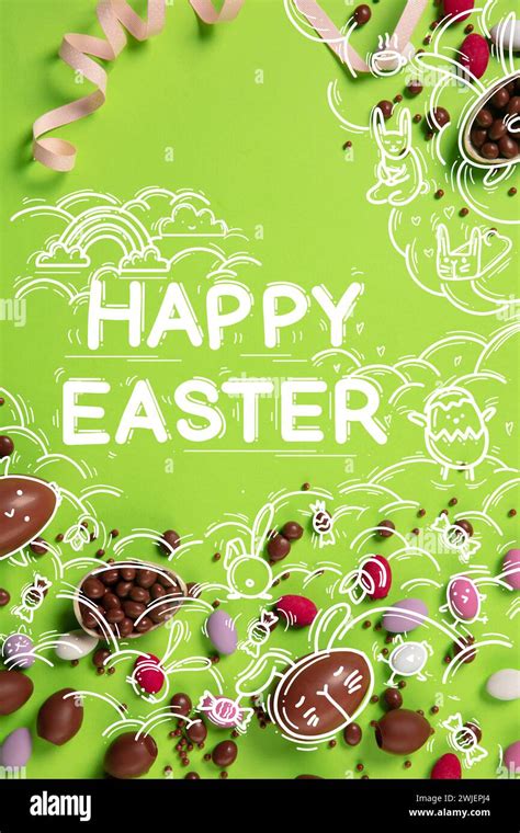 Easter Poster And Banner Template With Text Chocolate Eggs And