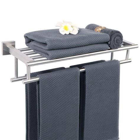 Dracelo 16 In Bathroom Towel Rack With 2 Towel Bars Wall Mount Holder