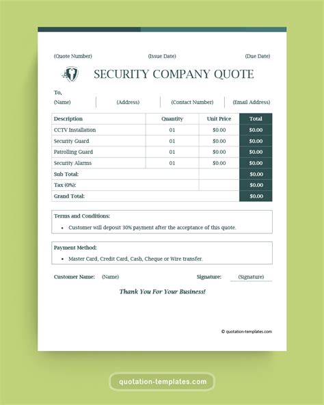 Security Company Quote Template Gry Quote Templates Free