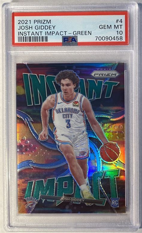 Josh Giddey 2021 Prizm 4 Instant Impact Green PSA 10 Price Guide