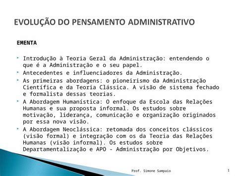 Ppt Ementa Introdu O Teoria Geral Da Administra O Entendendo O