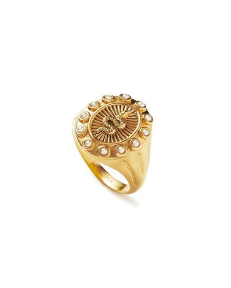 Missoma X Harris Reed Serpent 18kt Plated Signet Ring In Metallic Lyst