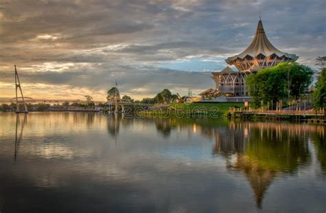 Riverfront At Twilight At Kuching Borneo Malaysia Stock Photo Image