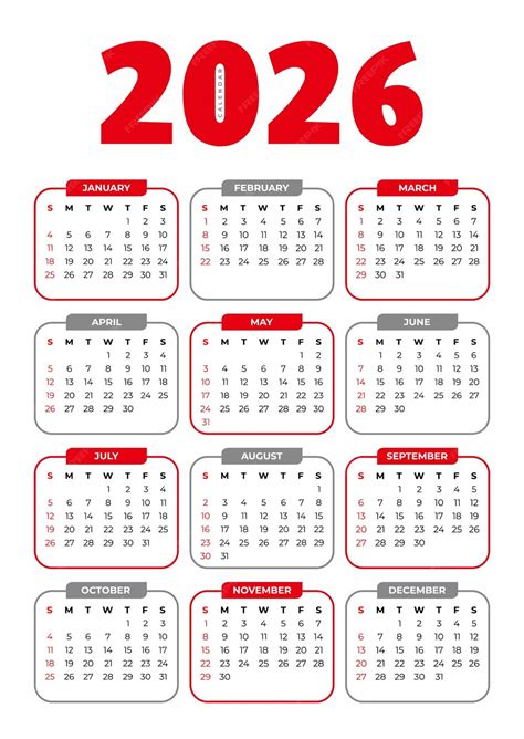 Основной календарь 2026 года на белом фоне | Премиум векторы