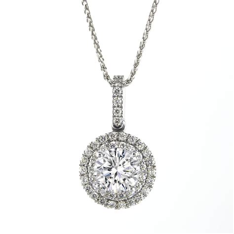 Round Diamond And Diamond Halo Necklace Pendant 1 69 Carats Sarkisians