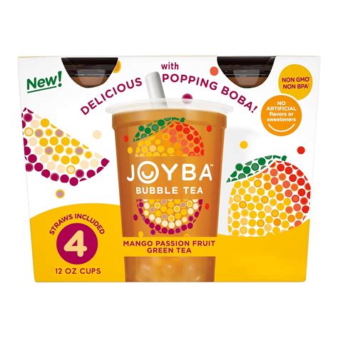 Joyba Bubble Tea Mango Passion Fruit Green Tea 4 Pack 12 Fl Oz Cups