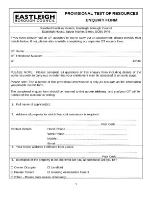 Provisional Test Of Resources Enquiry Doc Template PdfFiller