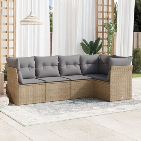 Tlg Garten Sofagarnitur Mit Kissen Beige Poly Rattan