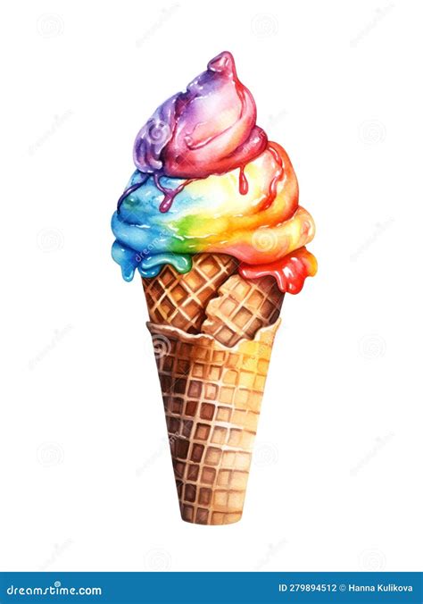 Rainbow Ice Cream In A Waffle Cone Stock Illustration Illustration