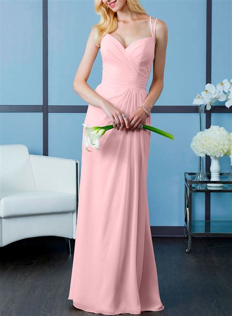 Sheath Column V Neck Sleeveless Floor Length Chiffon Bridesmaid Dresses