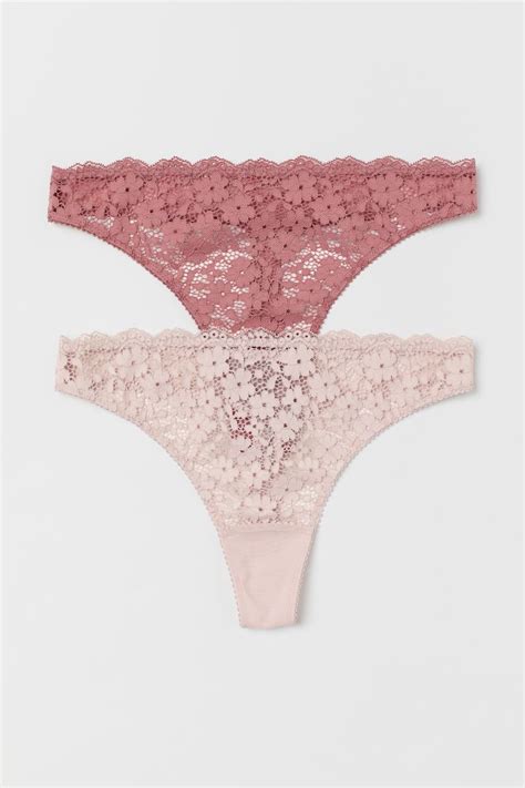 2 Pack Lace Thong Briefs Powder Pink Vintage Pink Ladies Handm Us