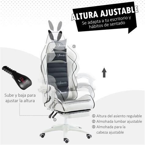 Vinsetto Silla Gaming Racing Giratoria Cuero Pu Con Altura Ajustable