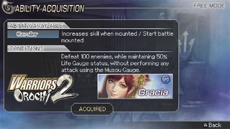 ABILITY GUIDE CAVALIER ABILITY GRACIA WARRIOR OROCHI 2 PSP YouTube