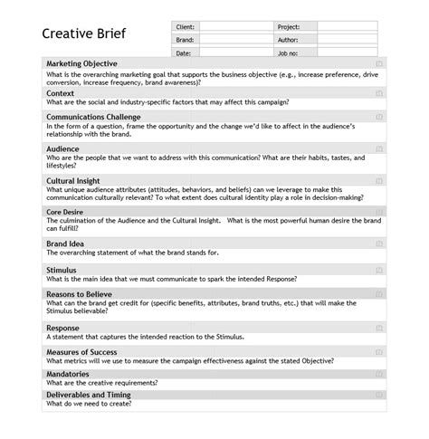 6 Free Creative Brief Samples And Templates Calypso Tree