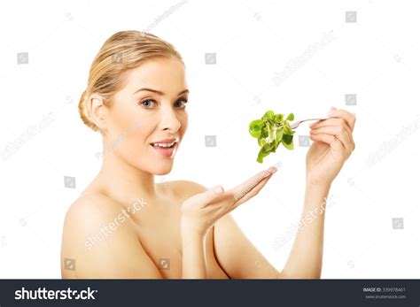 Happy Nude Woman Eating Lettuce Stock Photo Shutterstock