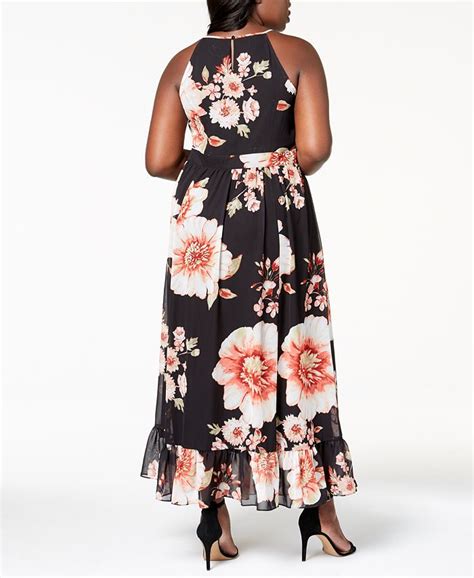 Ny Collection Plus Size Printed Pleated Maxi Dress Macys