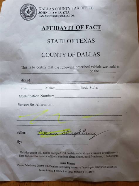 Dallas County Tax Office Affidavit Of Fact Form Affidavitform Net