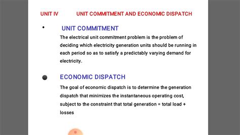 Unit Commitment And Economic Dispatch Youtube