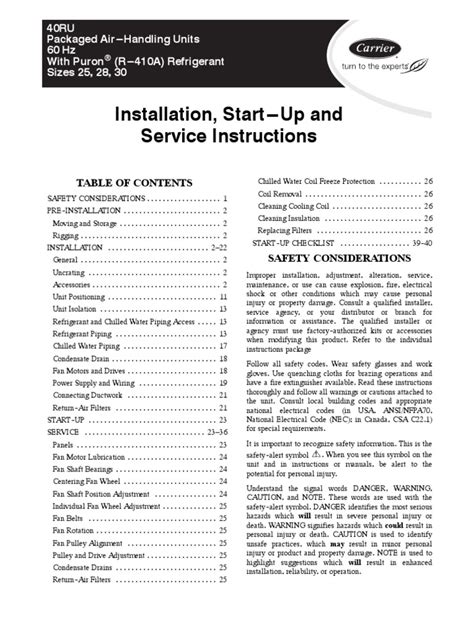 Carrier 40rua Installation Start Up And Service Instructions Pdf