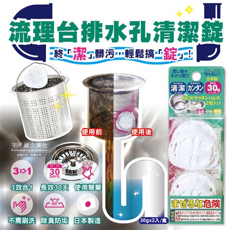 日本welco 廚房流理台排水孔管道濾網3效合1消臭除垢氯系清潔錠2入盒免刷洗30天長效清潔劑 － 松果購物