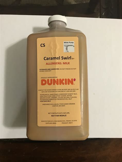 Dunkin Donuts Caramel Swirl Syrup 64oz Jug No Pump Sauces