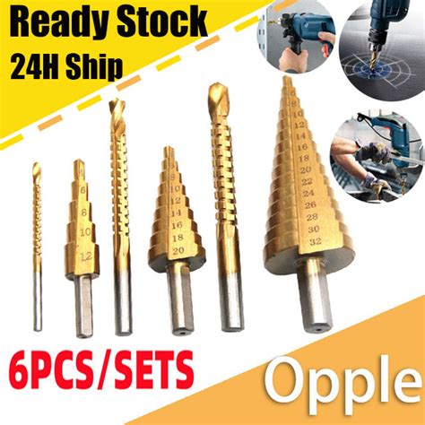 OPPLE 6PCS HSS High Speed Steel Titanium Hex Shank Step Drill Set 4