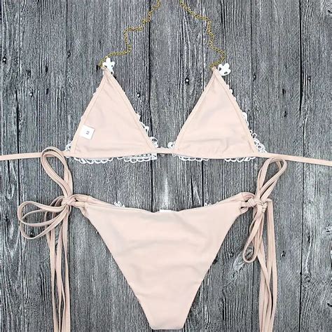 Lace Bikini Diamond Swimsuit Crystal Women Swimwear Nude Bikinis