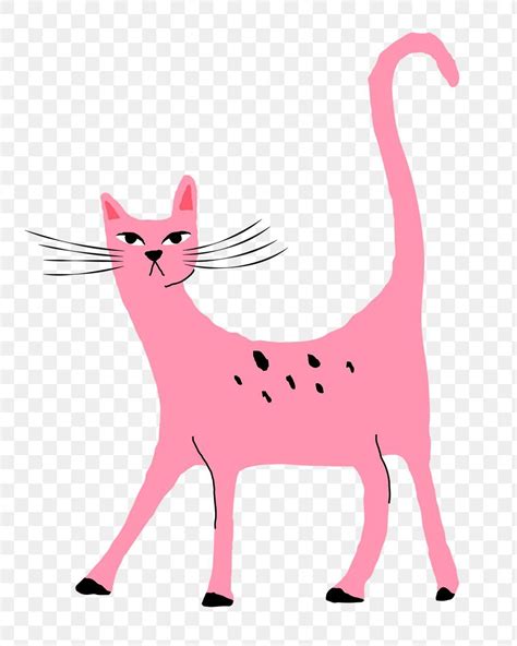 A Pink Cat With Black Spots On Its Face And Tail Looking To The Side