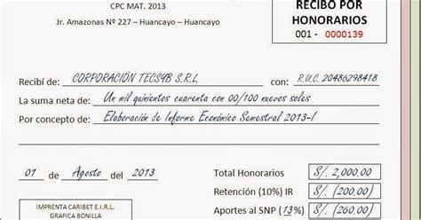 Los Comprobantes De Pago Recibo Por Honorarios Rrhh